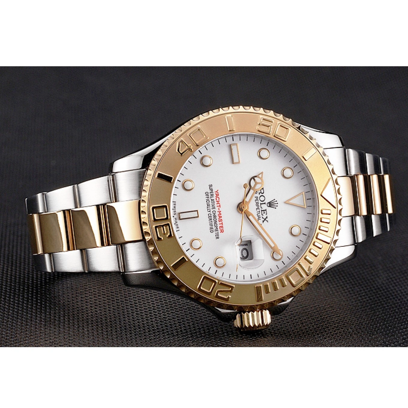 Aaa replica watch Two Gold Steel Case Bracelet Yacht-Master Stainless Dial Tone White Bezel Rolex 0823